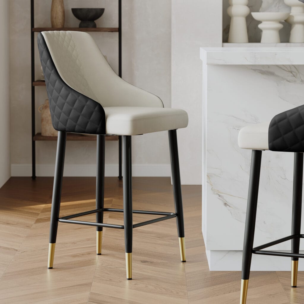 Comfortable faux leather counter stool perfect for kitchens and casual dining spaces.