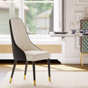 Comfortable faux leather dining chairs with a supportive high back for long meals.