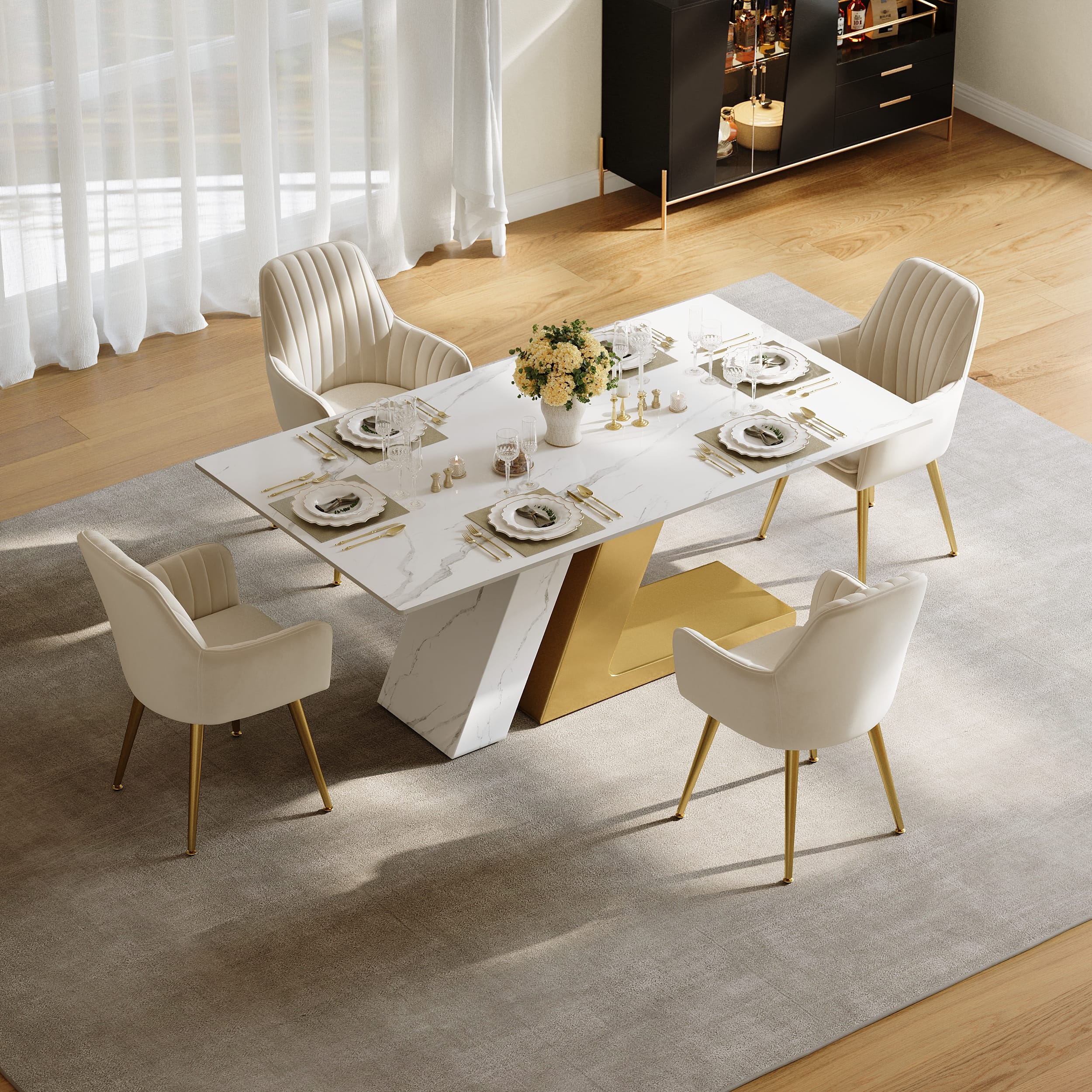 Modern Dining Set Sintered Stone Table with Strong Chairs 1 Sintered stone dining table, part of a modern dining set, ideal for family gatherings.