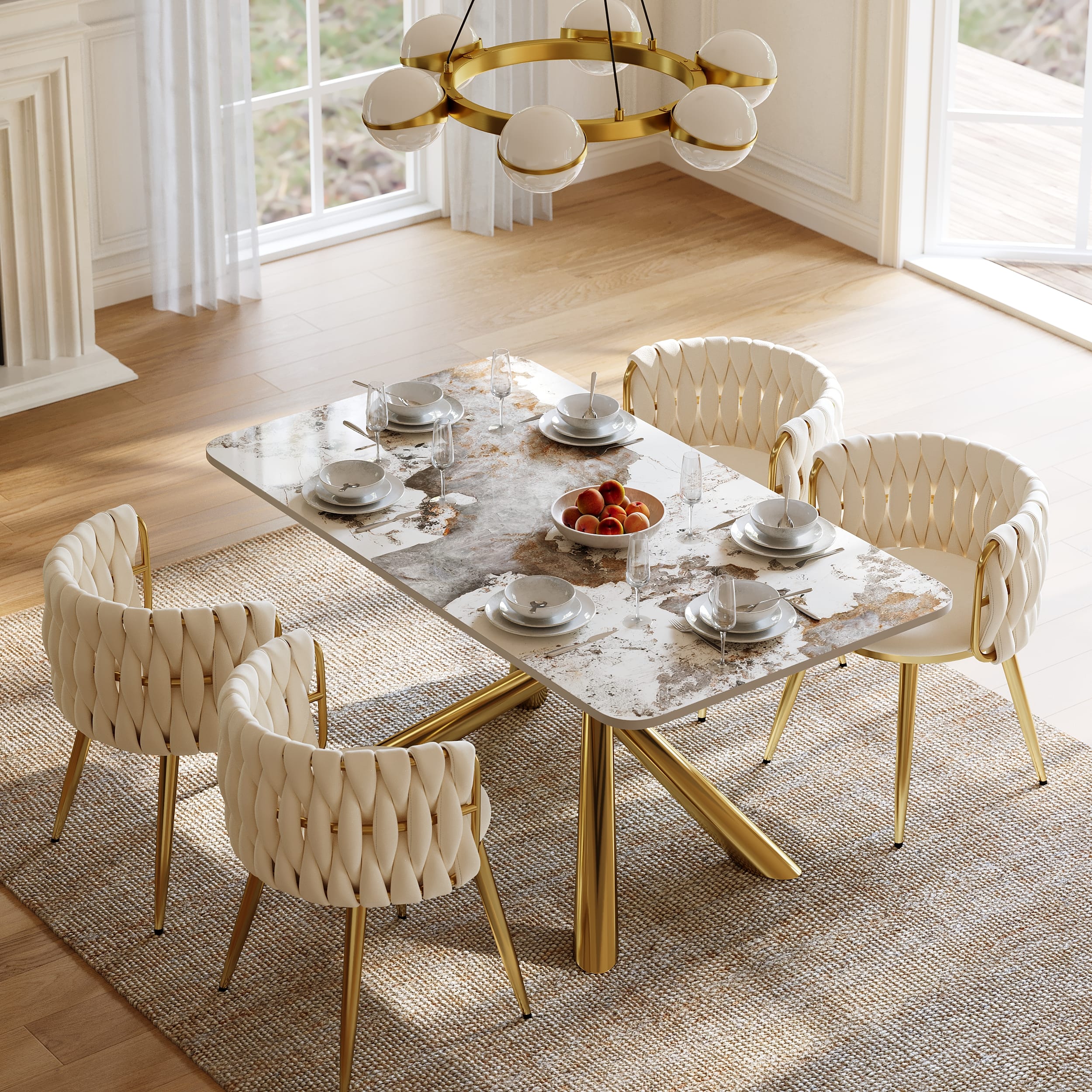 Dining Set With Chairs - Superior Quality 1 Rectangular dining table with a durable sintered stone top for a dining room set with chairs.