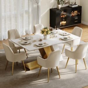 Sintered stone dining table with chairs, perfect for modern dining set with chairs and gatherings.