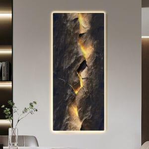 Oversized volcanic lava wall decor featuring built-in ambient lighting, perfect as an LED wall art set.