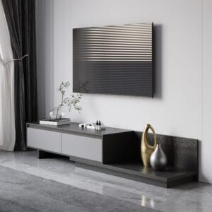 Versatile Fero TV Stand 75 inch features an extendable design with three large drawers.