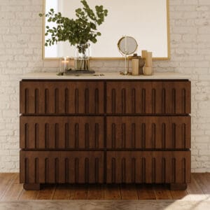 Stylish 6 drawer dresser made of ash wood dresser with stone top for durability.