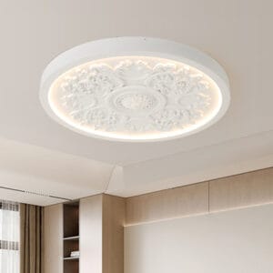 Elegant 28" French flush mount ceiling light featuring intricate 3D resin carving.