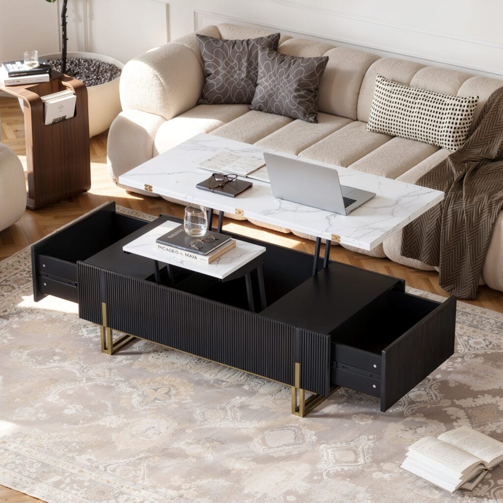 Living Room Furniture 24 Modern lift-top coffee table, the Grovyn lift-top coffee table offers versatile dining and work surfaces.