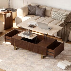 Versatile lift top coffee table with hidden storage for modern living spaces.