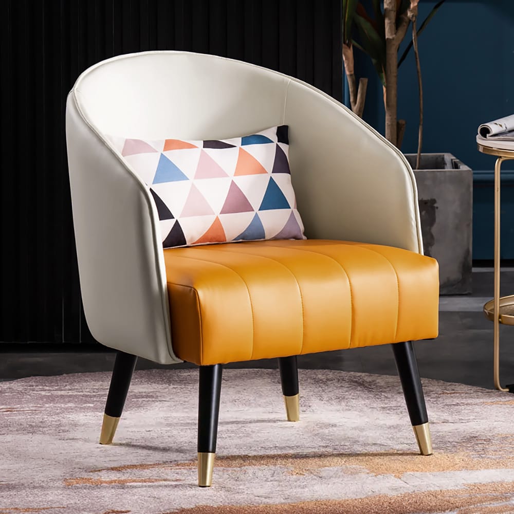 The Sicotas Collection 23 Plush two-tone leather modern white accent chair with a high curved back for comfort.