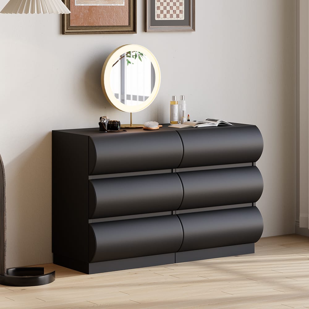 Stylish Humply black leather dresser offering durable, easy-care storage for modern bedrooms.