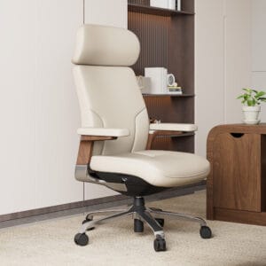 Ergonomic Leather swivel office chair with adjustable height, 3D armrests, and premium leather finish.