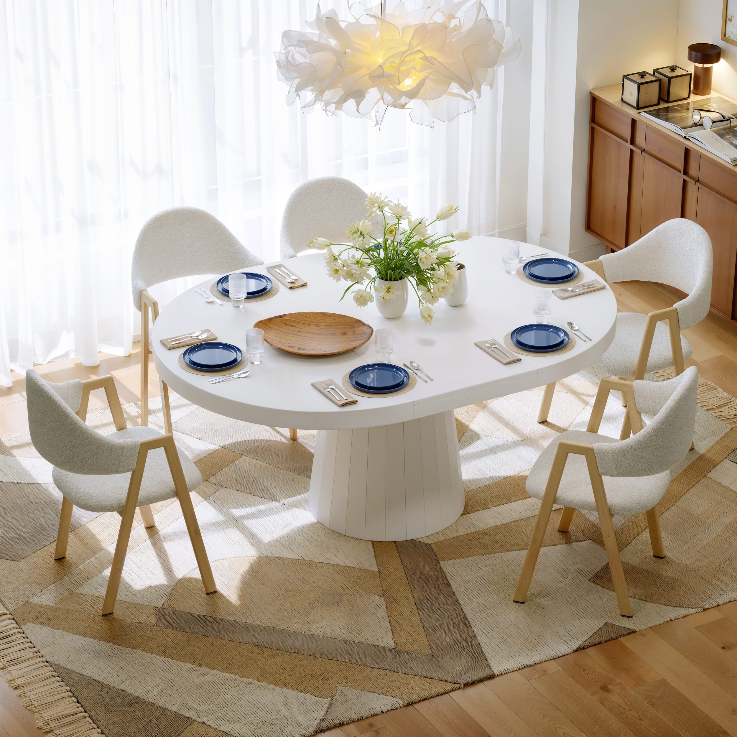 Japandi Extendable Dining Table for Great Gatherings 1 Extendable dining table designed in Japandi style, seating up to 6 people comfortably.