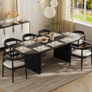 Elegant Japandi extendable dining table featuring flexible seating options and durable design.