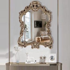 Elegant vintage wall mirror with a unique French carved frame for wall decoration.