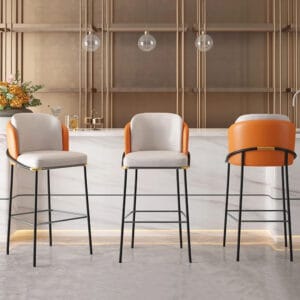 Durable modern bar stool with PU leather upholstery and supportive full back.