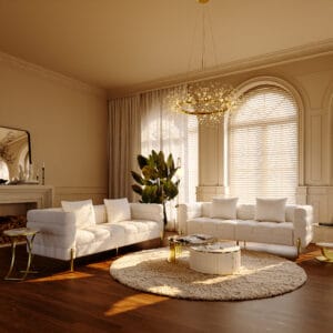 Modern elegant white boucle sofa set featuring a tufted silhouette and soft upholstery.