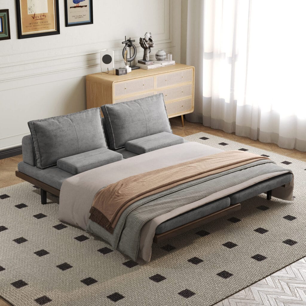 Sofas 7 Durable 3-seater Mid Century Modern Futon Sofa Bed designed for versatile space-saving comfort.