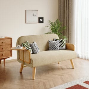 Stylish 2-seater sleeper sofa showcasing a Mid-Century Modern Rattan Daybed design.