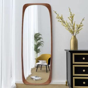 Stylish Mid-Century Full Length Floor Mirror featuring a retro wooden frame.