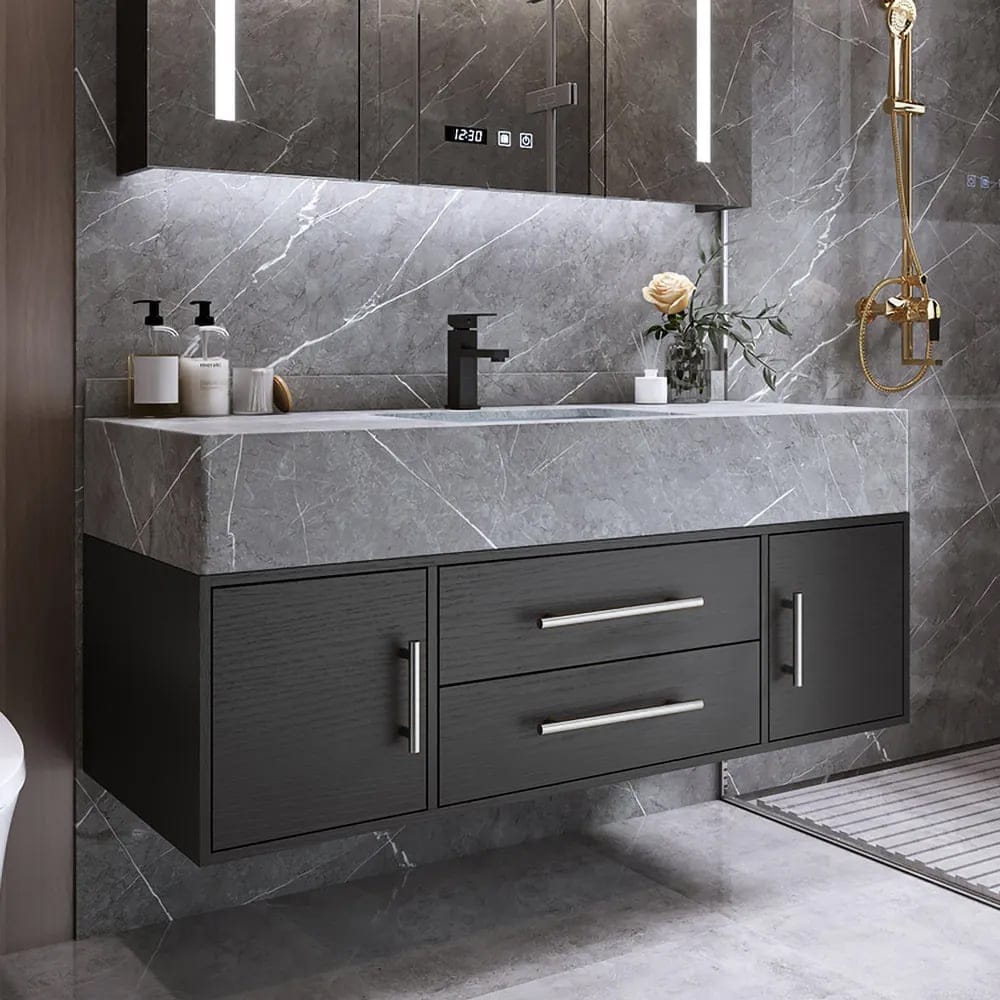 Sleek 39" floating bathroom vanity with undermount sink and sintered stone countertop.