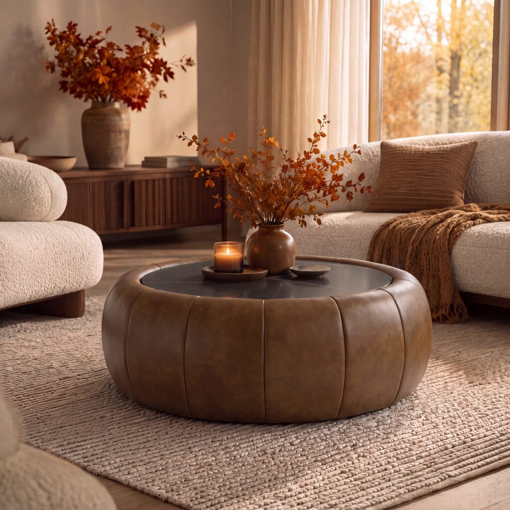 Versatile 39-inch leather ottoman coffee table with hidden storage for a clutter-free living space.