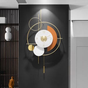 Sleek 3D round wall clock design featuring a gold pendulum, a modern wall clock.