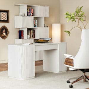 Lift-top modern white standing desk designed for ergonomic sit-to-stand workspace efficiency.