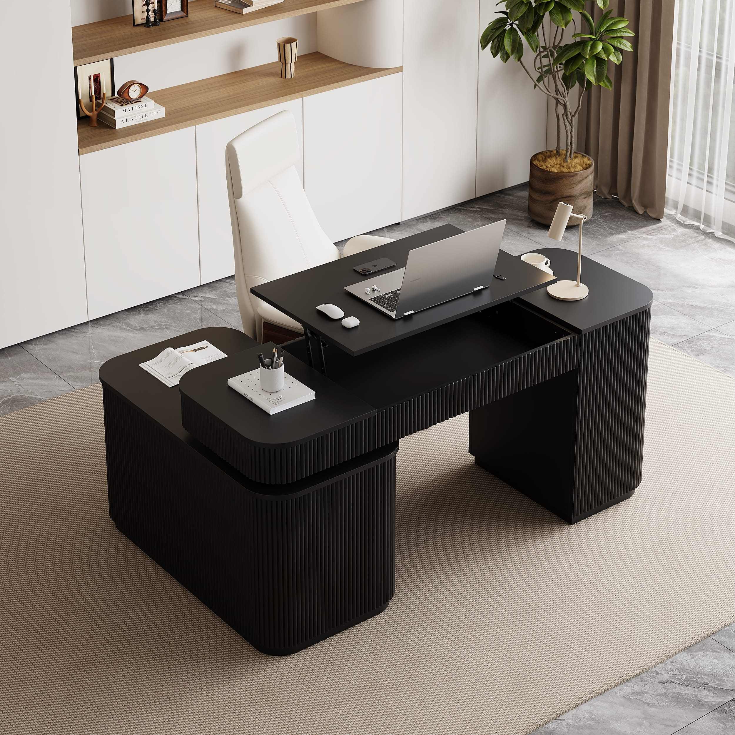 L-Shape Executive Desk With Superior Lift-Top 1 Ergonomic L-shape executive desk featuring a lift-top mechanism and built-in storage.