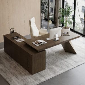 Bold executive L-shaped desk designed for spacious offices and home workspaces.