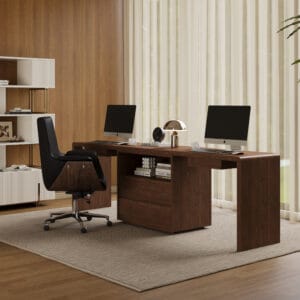 Spacious 94" double desk with drawers for two-person collaborative workspaces.