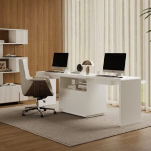 Spacious 94" double desk with drawers, ideal for shared home offices and collaboration.