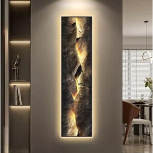 Striking LED wall art decor featuring a textured cracked stone design and ambient lighting.