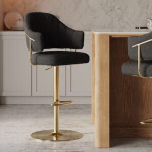 Stylish Modern Boucle Counter Stool with curved back and adjustable height for comfort.
