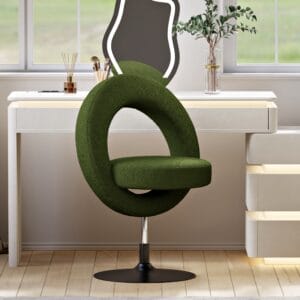 Elegant white velvet vanity stool with back featuring boucle upholstery for comfort and style.
