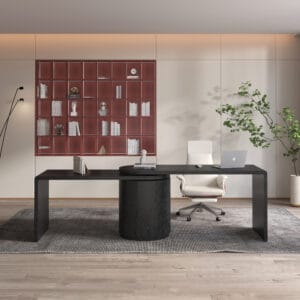 Transform your workspace effortlessly with this L shaped rotating office desk.