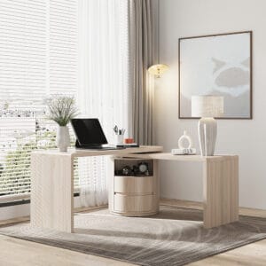 L Shaped Executive Office Desk designed for flexible organization and effortless workspace rotation.