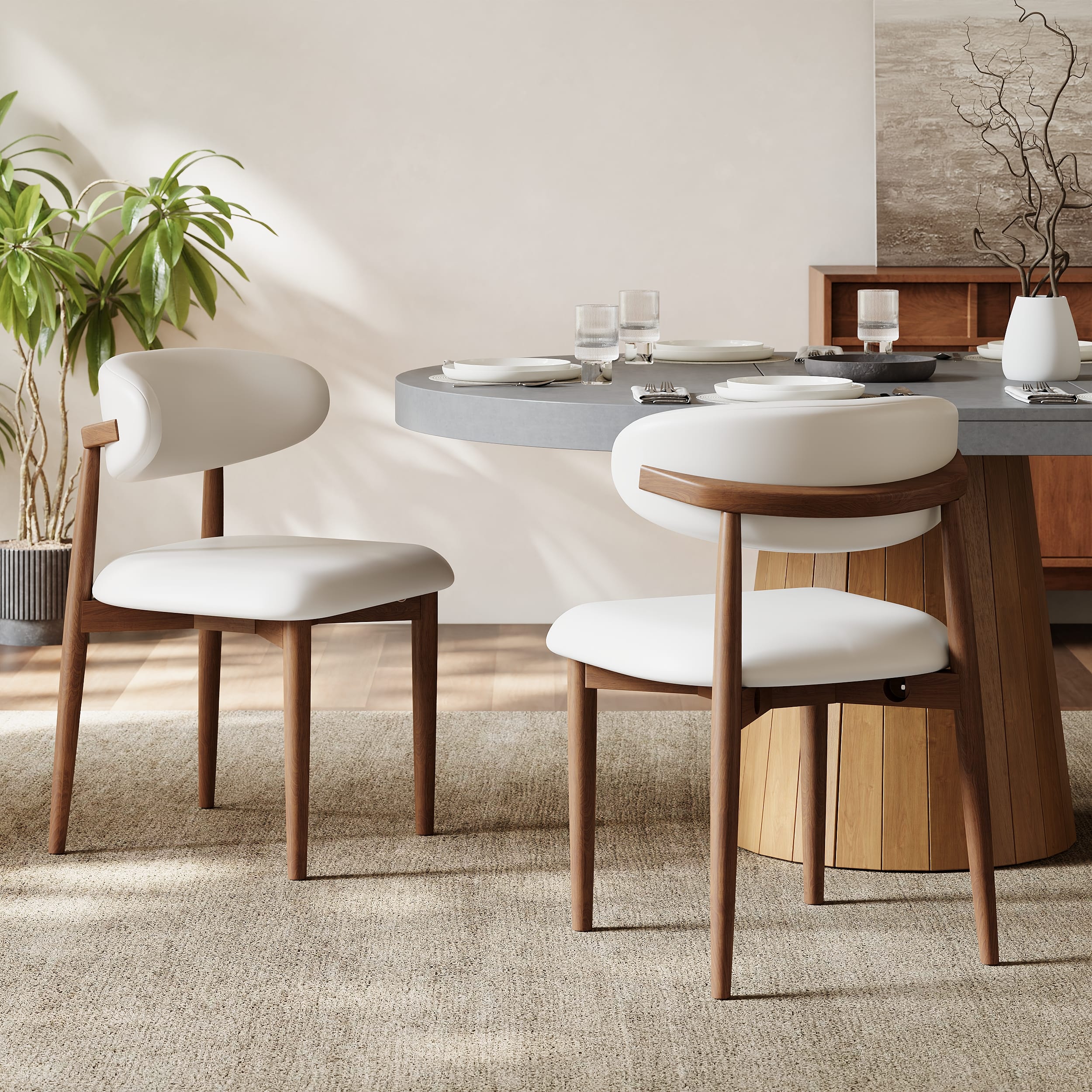Comfortable Modern Dining Chair Set 1 Modern dining chair set featuring ergonomic curved back for support and rubberwood stability.