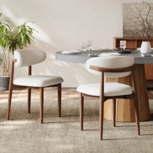 Modern dining chair set upholstered in PU leather with ergonomic curved back for support.