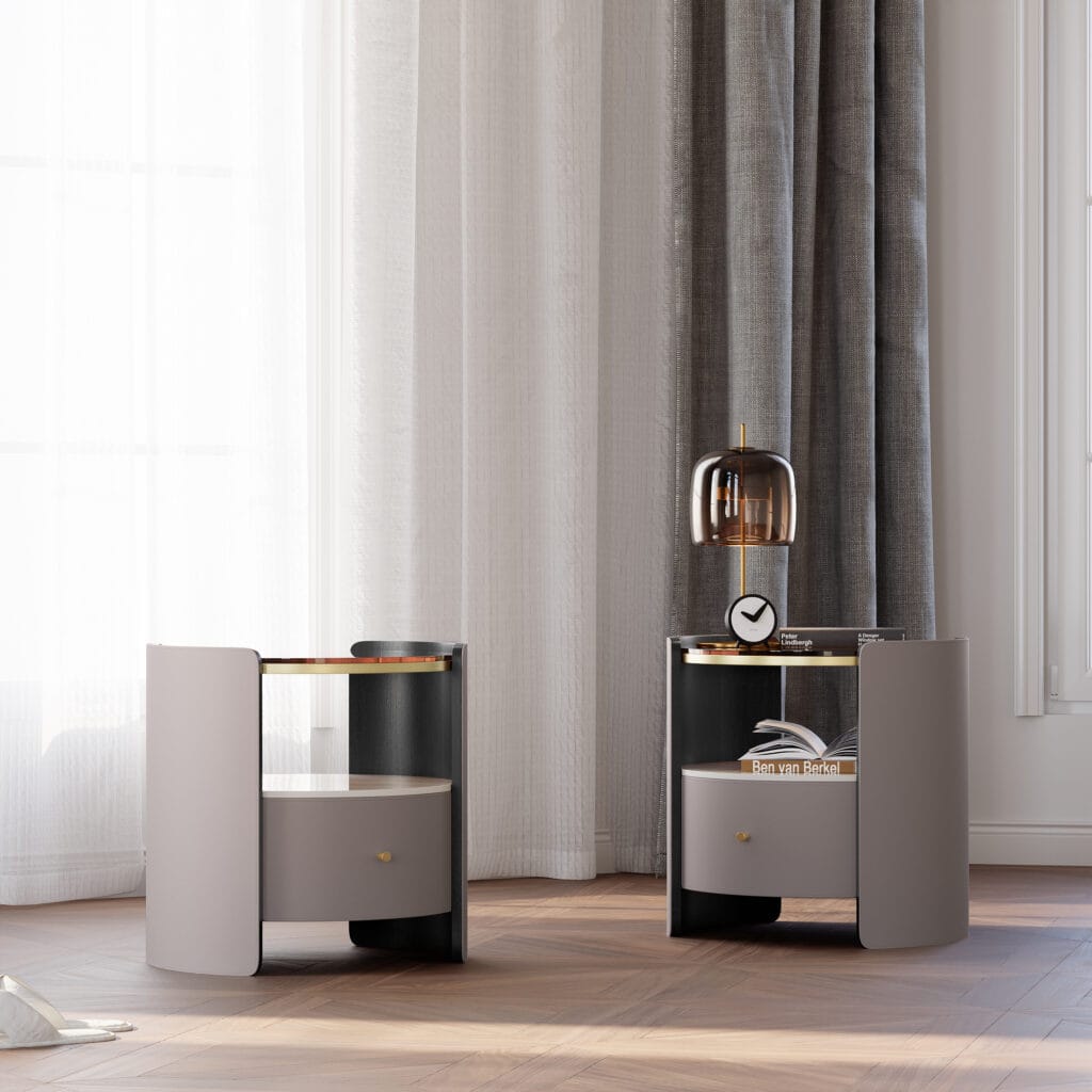 Bedroom Furniture 3 Sophisticated modern gray leather nightstand set showcasing luxurious craftsmanship and elegant design.
