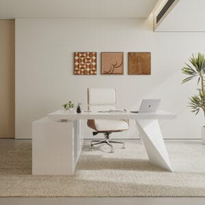 L-shaped executive desk set made of metal and MDF for home and office use.