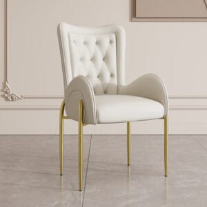 Elegant PU leather dining chair with button-tufted back cushion and sleek silhouette.