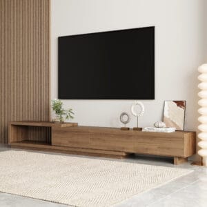 Flexible Quoint walnut tv stand adapts to various spaces with configurable cabinets.