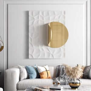 Modern gold geometric wall art featuring 3D designs for vibrant home decor.