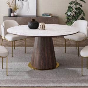 Elevate your dining area with this stylish Mid-Century Modern round dining table.