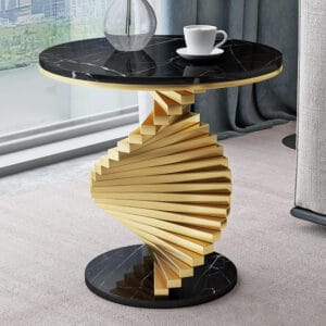 Stylish modern round end table featuring a smooth faux marble top for versatile use.