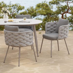 Stylish modern aluminum rattan outdoor dining chairs set of 2 for cozy patios.