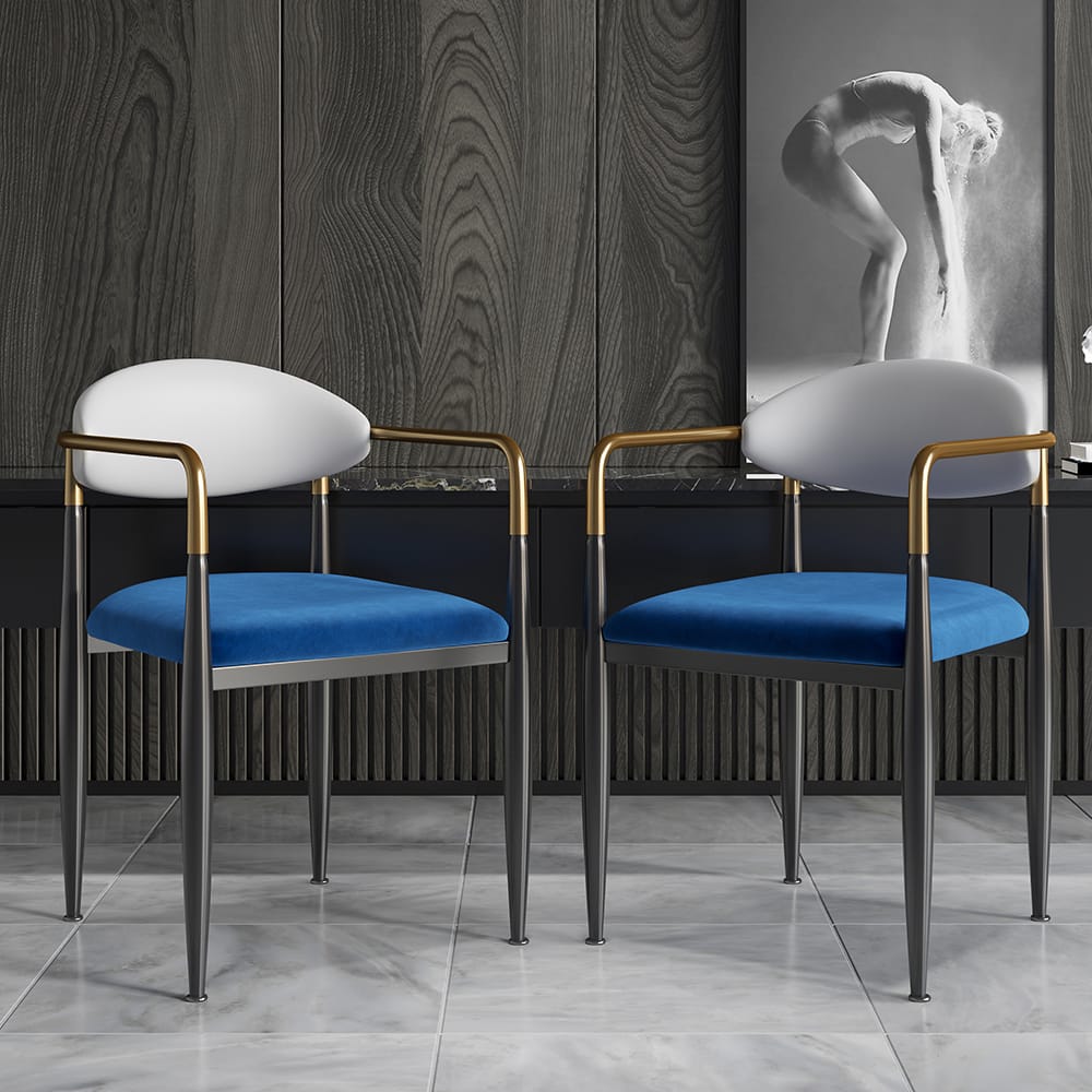 Luxurious Dining Chairs Set With Arms 1 Stylish modern dining chairs set featuring PU leather backrest and plush velvet cushion.