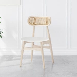 Stylish Japandi Dining Chair Set featuring faux leather upholstery and ash wood frame.