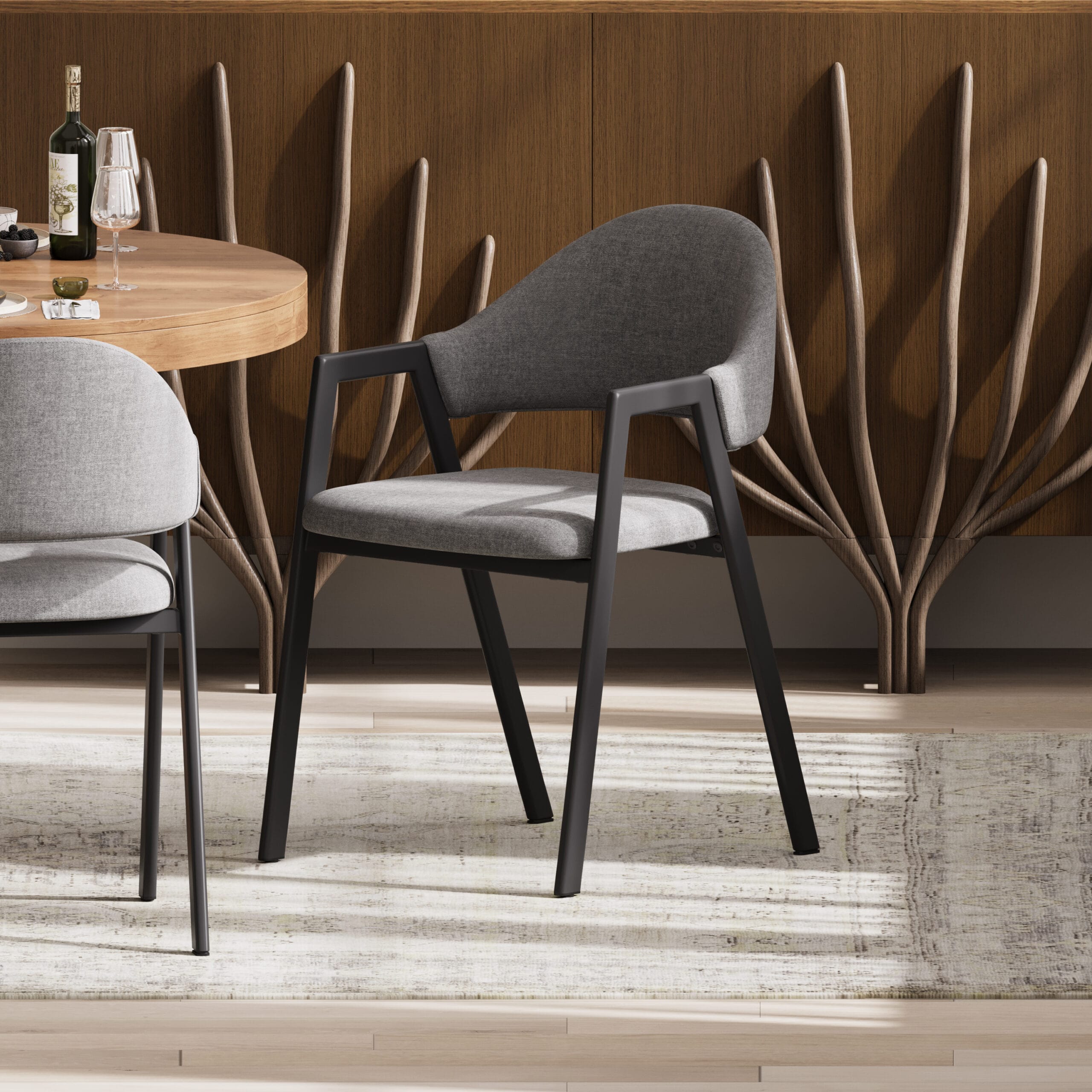 Comfortable Modern Gray Dining Chairs 1 Stylish modern gray dining chairs featuring a curved backrest and durable carbon steel legs.