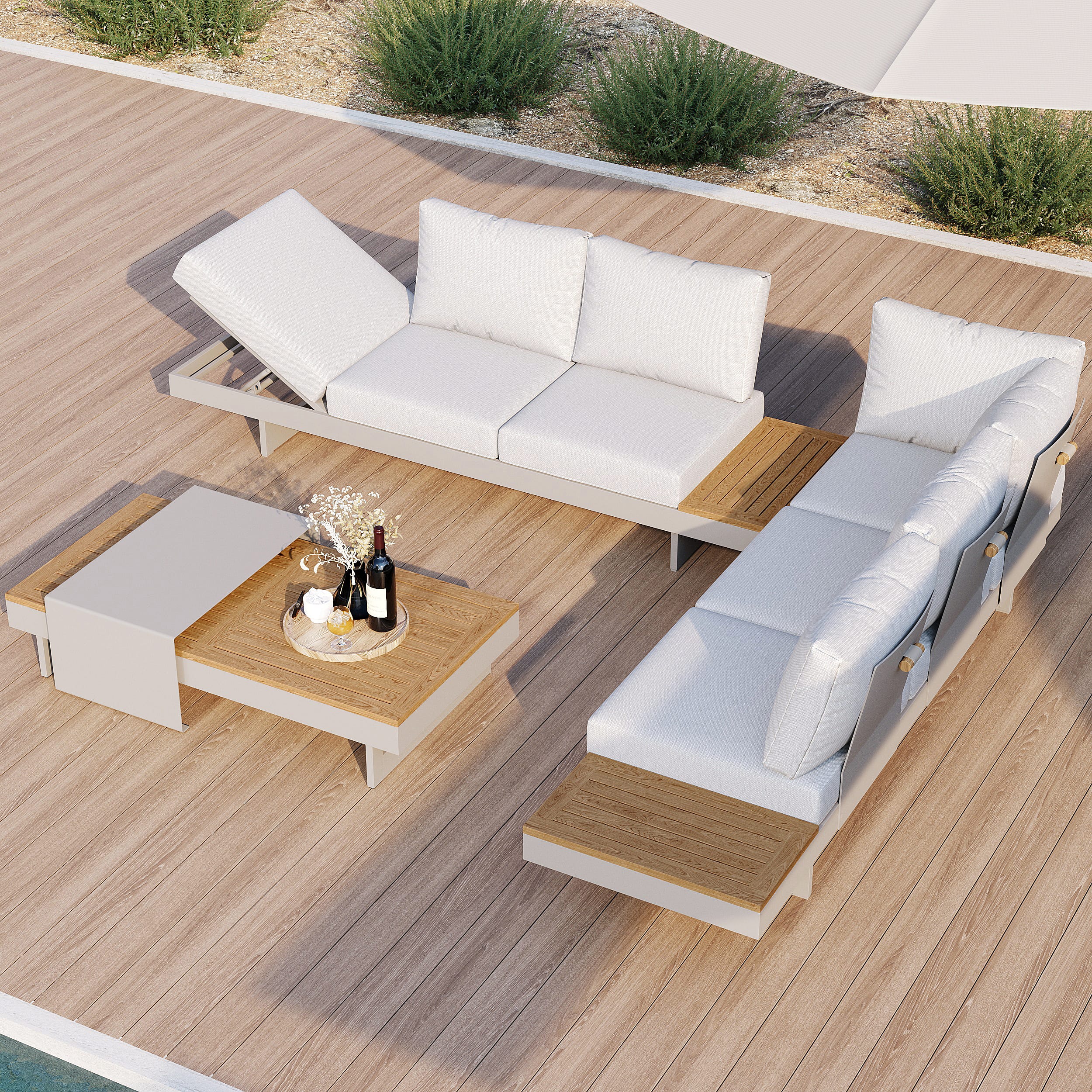 4 Piece Modular Outdoor Sectional Sofa Comfortable 1 Tevara 4 piece modular outdoor sectional sofa set with matching coffee table for relaxation.
