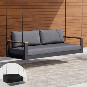 Tevara outdoor hanging swing chair, a stylish outdoor swing sofa with cushions for relaxation.